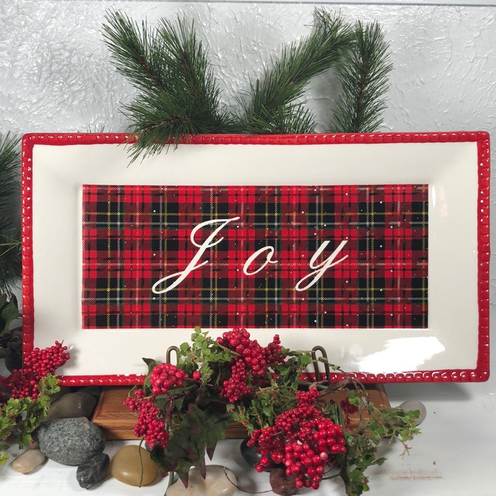 Plaid “Joy” Serving Platter Tray NWT Christmas Holiday Serving Tray Decor - Picture 14 of 14